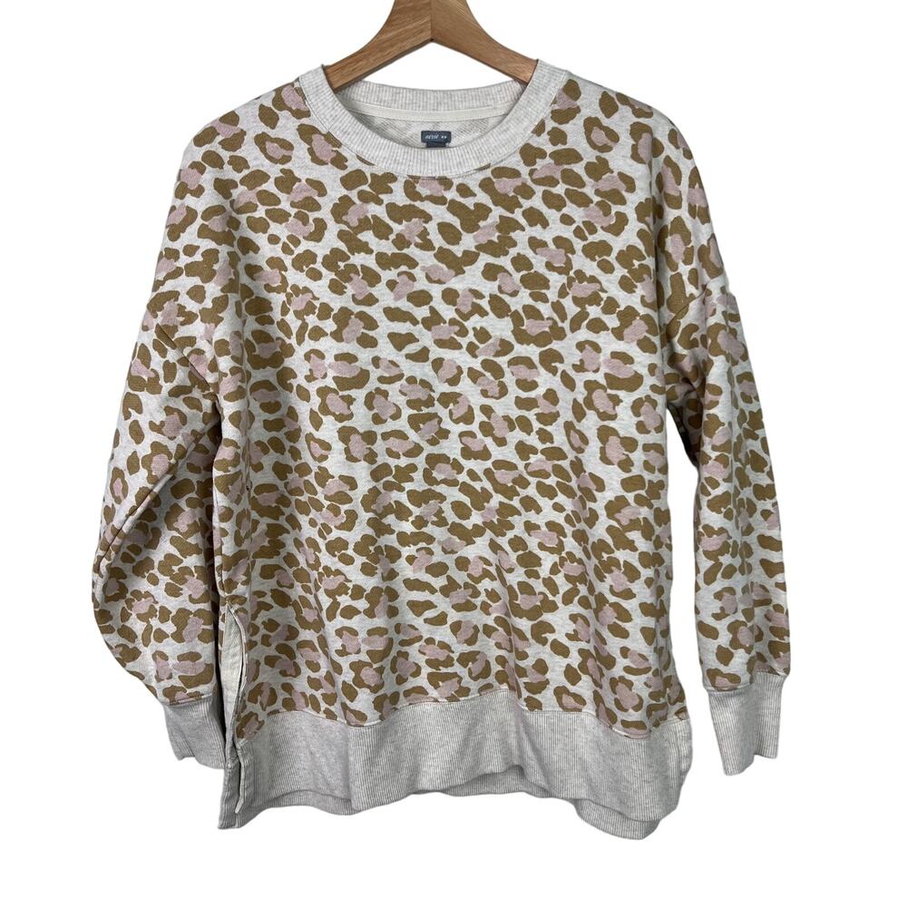 Aerie Women's Oversized Desert Sweatshirt Leopard Split Hem Crewneck Medium